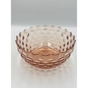 Mid Century Amber Pressed Glass Bowl Diamond Point Pattern Scalloped Rim MCM